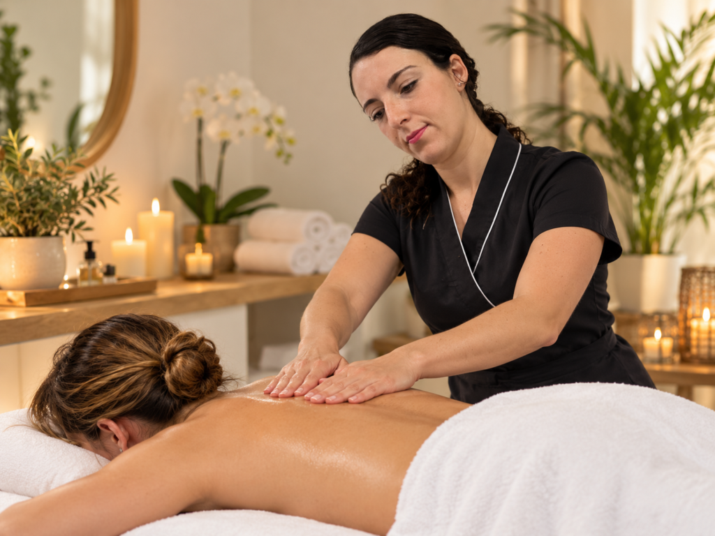 Mobile beauty therapist providing a facial treatment at home